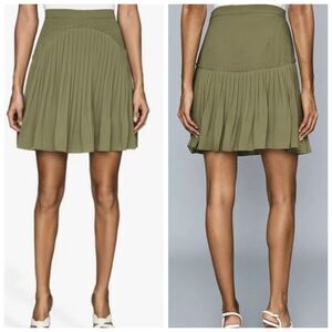 REISS Orelle Pintuck Panel Mini Skirt Olive Pleated Size 8